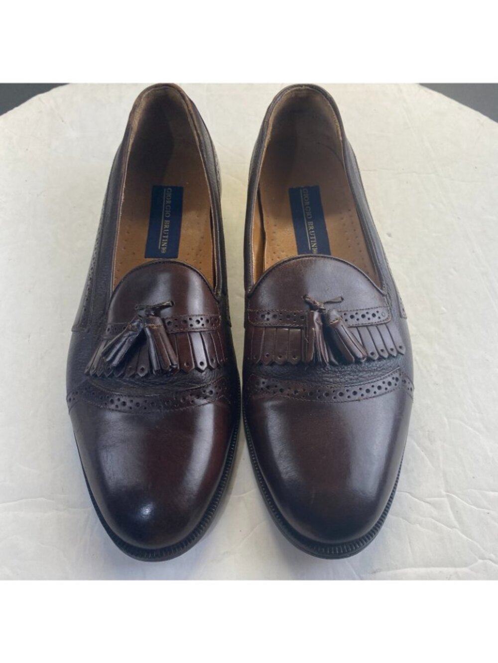 VTG Giorgio Brutini Shoes Mens Size 10D Brown Tassel Loafers Leather SlipOn 9469